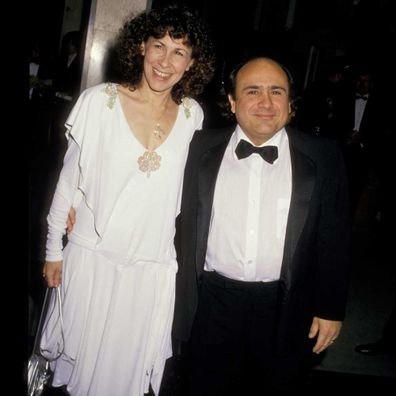 Rhea Perlman and Danny DeVito at the 45th Annual Golden Globe Awards in 1988.