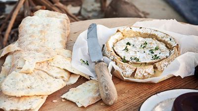 Recipe: <a href="http://kitchen.nine.com.au/2016/05/16/10/10/warm-whole-camembert-with-quince-paste-flatbread" target="_top">Warm whole Camembert with quince paste and flatbread</a>