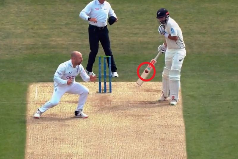 Henry Nicholls is dismissed in bizarre fashion after the ball rebounded off the non-striker&#x27;s bat.