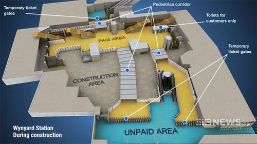 A detailed map of the temporary changes to Wynyard Station while upgrades are performed. (9NEWS)