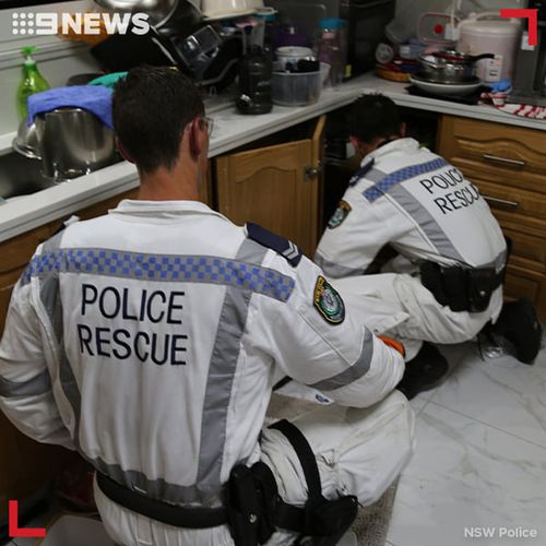 Police executed a search warrant at the home in Belmore yesterday morning, while also conducting simultaneous searches at properties in Bardwell Valley, Campsie, Lakemba and Marrickville as part of the same operation.