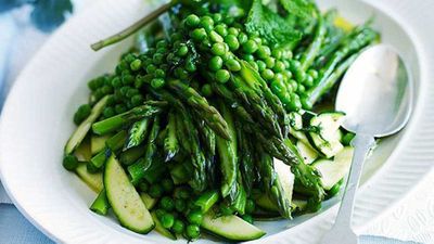 Recipe: <a href="http://kitchen.nine.com.au/2016/05/16/13/28/asparagus-peas-and-zucchini-with-fresh-mint" target="_top">Asparagus, peas and zucchini with fresh mint</a><br>
<br>