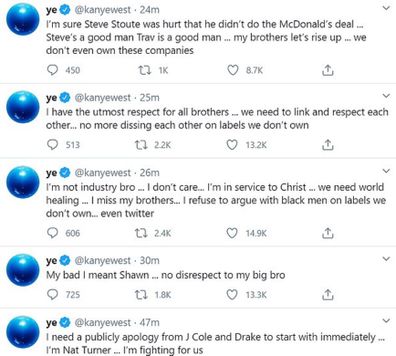 Kanye West, Twitter rant, tweets