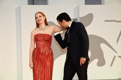 Oscar Isaac, Jessica Chastain at the 78 Venice International Film Festival 2021.  Scenes From a Marriage red carpet. Venice (Italy), September 4th, 2021 