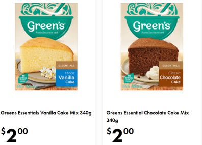 Stock up on Green's cake mixes selling for just $2 per pack.