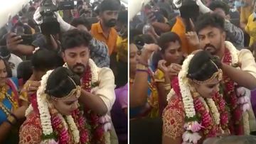 Video posted to social media shows a packed plane full of people apparently celebrating a wedding mid-air to bypass coronavirus restrictions in India.