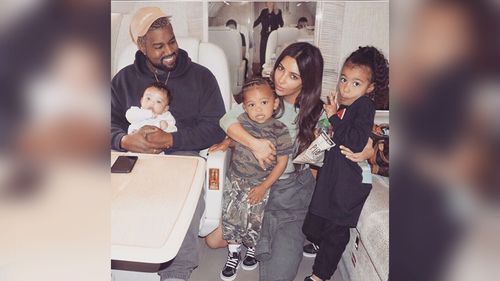 Kim and husband Kayne pictured with their three children baby Chicago, Saint and North West