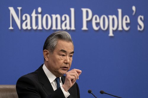 BEIJING, CHINA - MARCH 8: Chinese Foreign Minister Wang Yi answers a question at a press conference with foreign and domestic media as part of the National People's Congress on March 8, 2026 in Beijing, China. China's annual political gatherings, which includes the important National People's Congress (NPC), and is known as the Two Sessions, convenes leaders and lawmakers to set the government's agenda for domestic economic and social development for the year. The meetings are expected to close 