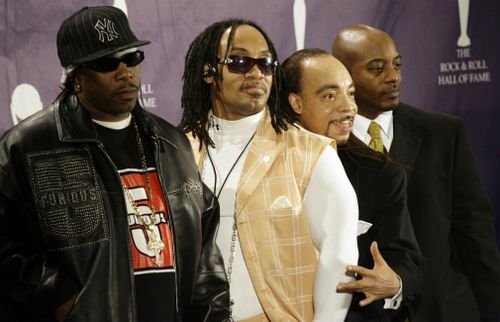  The Furious Five, from left, Scorpio, Melle Mel, Kidd Creole and Rahiem appear in the press room at the Rock &amp; Roll Hall of Fame induction ceremony in New York in 2002. (AAP)