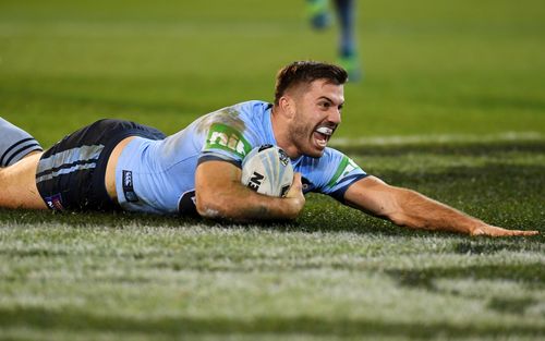 With 11 fresh faces on the field, it was James Tedesco who crossed the try-line first for NSW. Picture: AAP.
