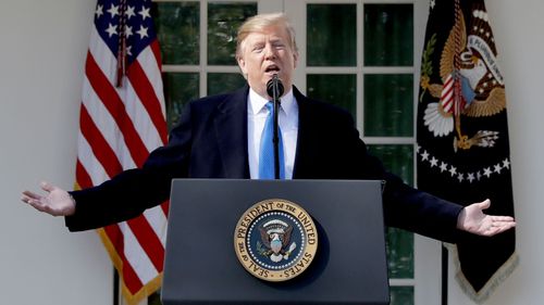 US President Donald Trump speaks during an event in the Rose Garden at the White House to declare a national emergency in order to build a wall along the southern border.