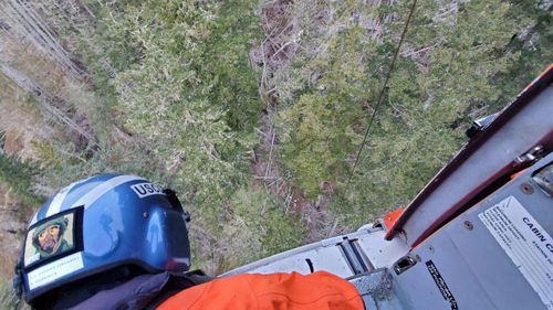 Members of the US Coast Guard aircrew hoisted Mr Oldendorf from the mountain. 