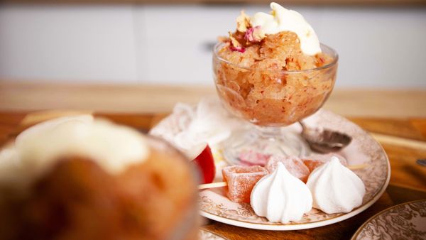 White peach, rose and prosecco granita is the elegant and easy summer treat