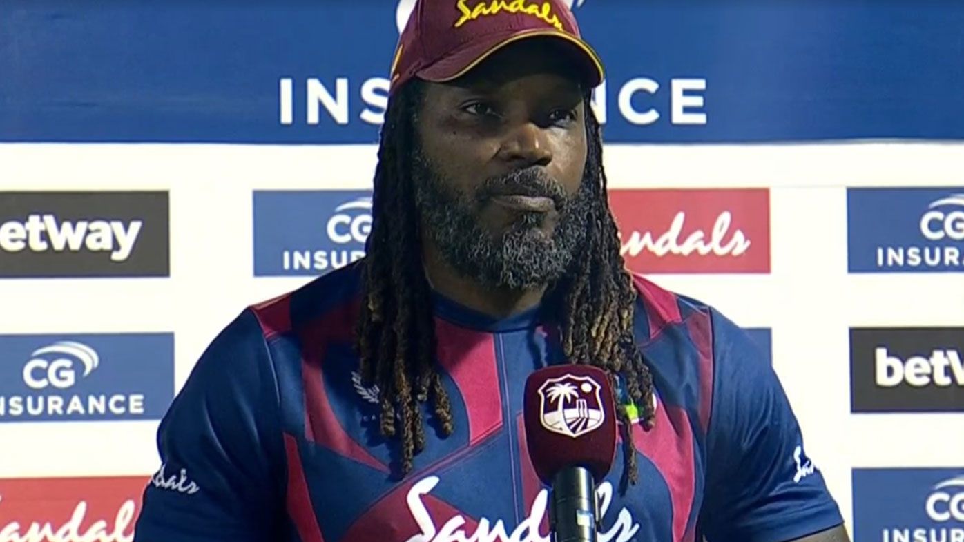 Chris Gayle after his man of the match performance in game three of the T20 series against Australia.