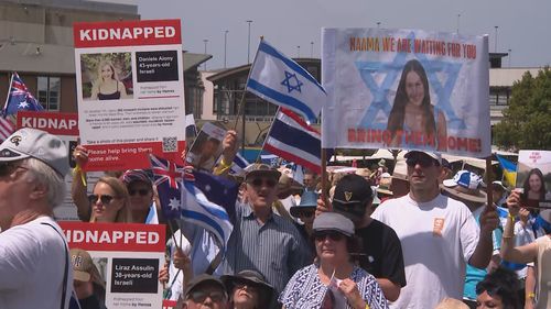 In Sydney, 5000 people at Moore Park called for the return of the 240 Hamas-held Israeli hostages, while tens of thousands gathered at Hyde Park in support of Palestinians and a ceasefire in Gaza.