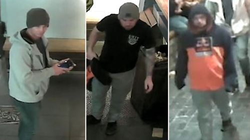 Police are looking for two men in connection with an attack on an Australian tourist in Queenstown. The man on the left, and the man in the middle and right.