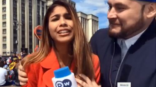 Journalist Julieth Gonzales Theran has slammed the man who groped and kissed her during a live broadcast of the World Cup from Russia. Picture: Supplied.