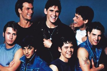 The Outsiders - From left to right : Emilio Estevez, Rob Lowe, C. Thomas Howell, Matt Dillon, Ralph Macchio, Patrick Swayze and Tom Cruise.