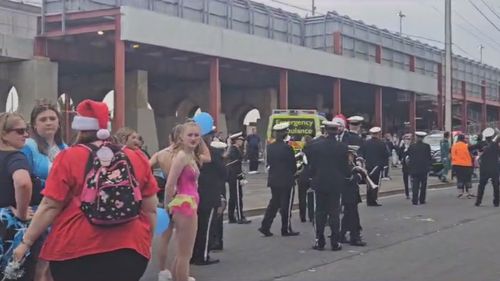 An out-of-control car has caused a major scare at the Port Adelaide Christmas Pageant.Participants had to be treated for shock after the sedan ploughed through a barrier, missing them by metres.