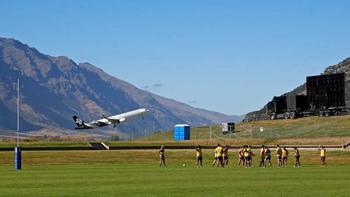 Super Rugby team the Hurricanes training next to Queenstown Airport during their bubble.