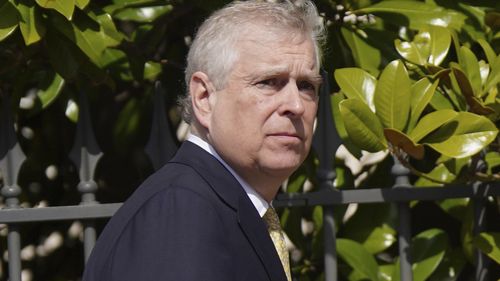 Britain's Prince Andrew leaves after attending the Easter Matins Service at St George's Chapel at Windsor Castle in Windsor, England, Sunday April 9, 2023. (Yui Mok/Pool via AP)