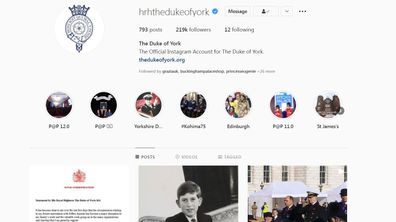 Prince Andrew's Instagram account