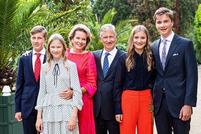King Philippe and Queen Mathilde of Belgium with their four children Princess Elisabeth, 20, Prince Gabriel, 18, Prince Emmanuel, 16, and Princess Eléonore, 13.