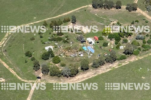 An aerial image of the Walwa property where Dezi Freeman was reportedly located this morning.