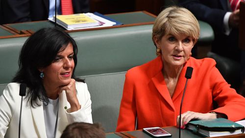 Julie Bishop, right, and Julie Banks on the backbench during Question Time this week.