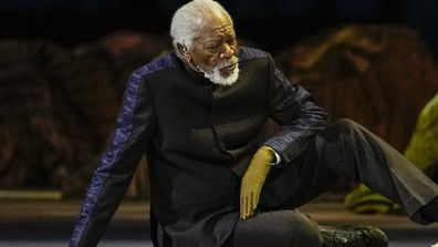 US actor Morgan Freeman and Qatari YouTuber Ghanim al Muftah during the opening ceremony of the FIFA World Cup, 2022.