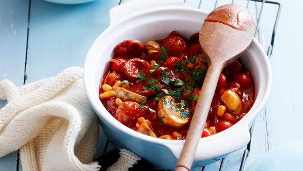 Chorizo, bean & mushroom stew