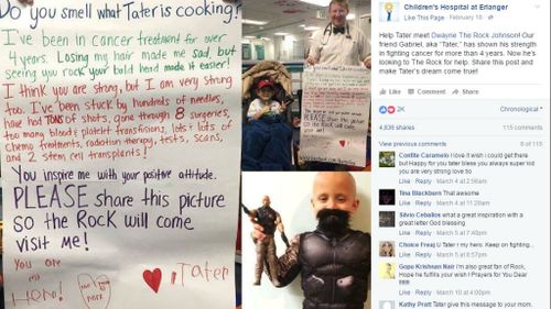 Tater's original post urging people to share it. (Facebook/Children's Hospital at Erlanger)