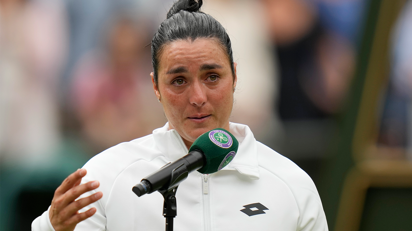 Ons Jabeur speaks after losing to Marketa Vondrousova in the women&#x27;s singles final at Wimbledon.