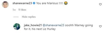 Shane Warne comments on Kate Beckinsale's posts on Instagram.