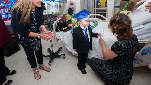 Lucas' teachers threw an impromptu ceremony at the hospital where the 5-year-old was recovering. (Katherine C. Cohen/Boston Children's Hospital)