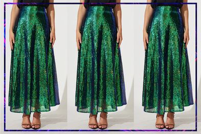 9PR: Exquisite Maxi Skirt In Green Sequin