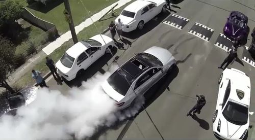 Wedding celebrations involving the bridal party doing burnouts along a residential street has been filmed an uploaded online.