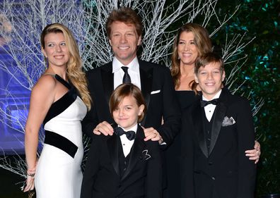 Stephanie Rose Bongiovi, Jon Bon Jovi, Romeo Bongiovi, Dorothea Hurley and Jacob Bongiovi attend the Winter Whites Gala in aid of Centrepoint at Kensington Palace on November 26, 2013 in London, England. 