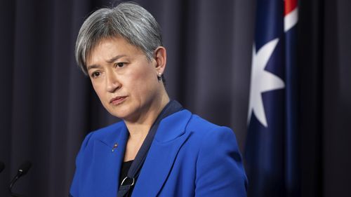 Minister for Foreign Affairs Penny Wong during a press conference at Parliament House in Canberra on Monday 8 August 2022. fedpol Photo: Alex Ellinghausen