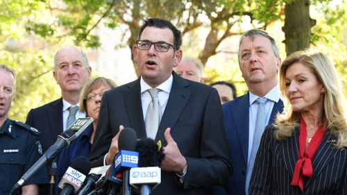 Victorian Premier Daniel Andrews, Police Minister Lisa Neville, Mental Health Minister Martin Foley and Planning Minister Richard Wynne hold a media conference announcing the trial. (AAP)