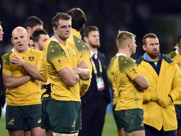 The Wallabies react to the loss against the All Blacks. (AFP)