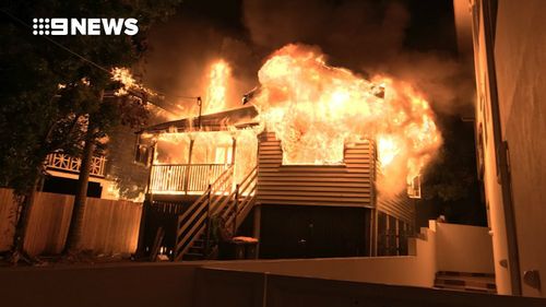 The timber home became fuly engulfed with flames. Picture: 9NEWS