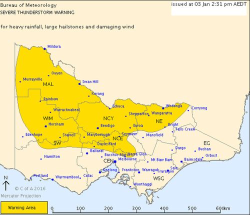 Severe thunderstorm warning issued for western, central and north-eastern Victoria 