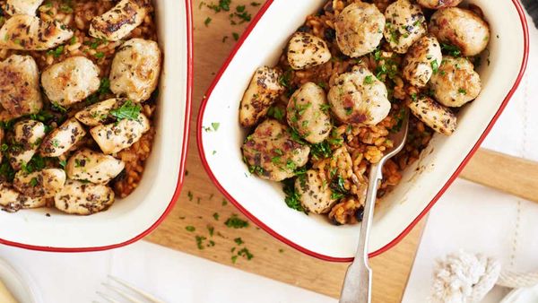 Baked chicken and sausage with aioli. Image: Marley Spoon
