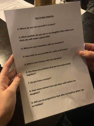 The protective father had nine questions for his daughters new boyfriend