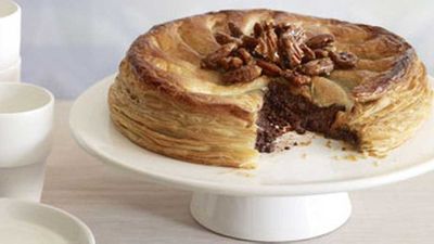 Click through for our&nbsp;<a href="http://kitchen.nine.com.au/2016/05/17/10/47/chocolate-and-pecan-pie-with-candied-pecans" target="_top">Chocolate and pecan pie with candied pecans</a>