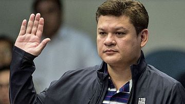 Paolo Duterte gives evidence to the senate inquiry into his alleged drug smuggling links. (Photo: AFP).