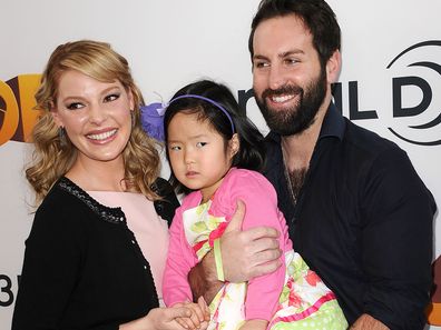 Katherine Heigl, husband Josh Kelley and daughter Nancy "Naleigh" Leigh at the premiere of The Nut Job at Regal Cinemas L.A. Live on January 11, 2014 in Los Angeles, California.