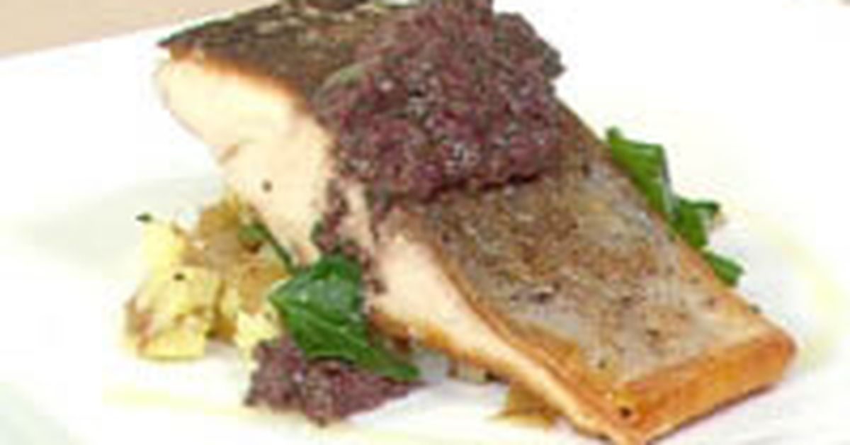 Pan Fried Kingfish With Crushed Potatoes And Black Olive Tapenade 9kitchen