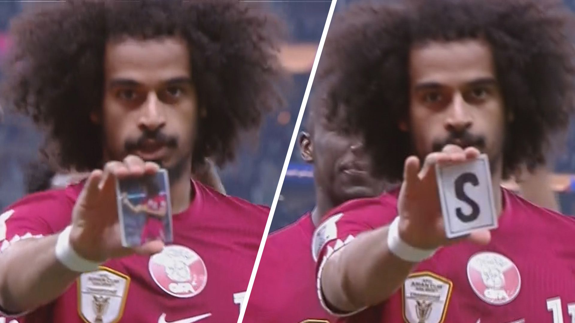 Qatar star Akram Afif performed a card trick after scoring his side&#x27;s opening goal in the Asian Cup final against Jordan.